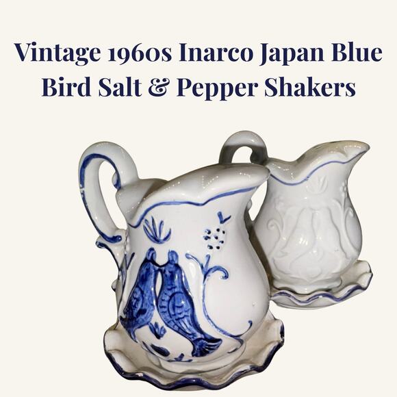 Vintage Inarco Japan Blue Bird Salt & Pepper Shakers | 1960s Ceramic Set - Picture 1 of 8